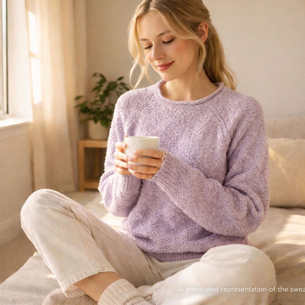 L.L. Bean Sweater Women's Large Soft Indigo Knit Cotton Round Neck Sweater